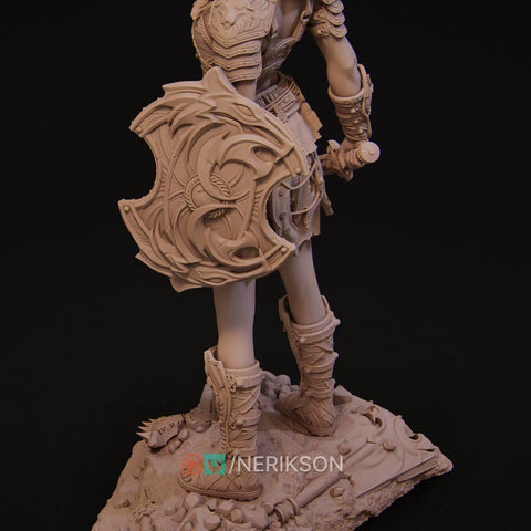 Human Female Fighter Gladiator PC / NPC Unpainted D&D 5e | 28mm,32mm,54mm,75mm,100mm Scales | Pathfinder| Nerikson