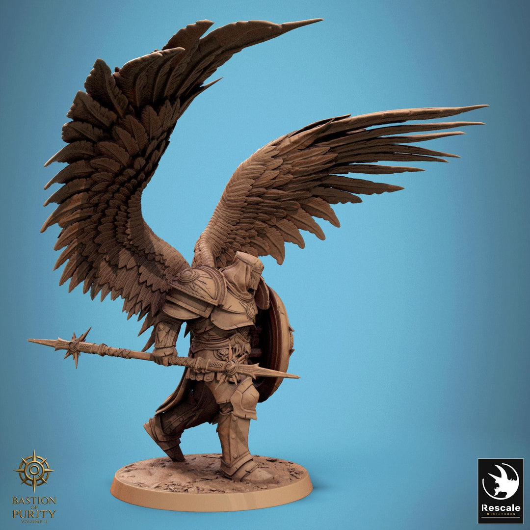 Aasimar Paladin, Angel, Solar,Spear n Shield, DnD 5e Unpainted Miniature| 28mm, 32mm,54mm,75mm,100mm Scales | Dungeons &amp; Dragons |Pathfinder