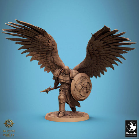 Aasimar Paladin, Angel, Solar,Spear n Shield, DnD 5e Unpainted Miniature| 28mm, 32mm,54mm,75mm,100mm Scales | Dungeons & Dragons |Pathfinder