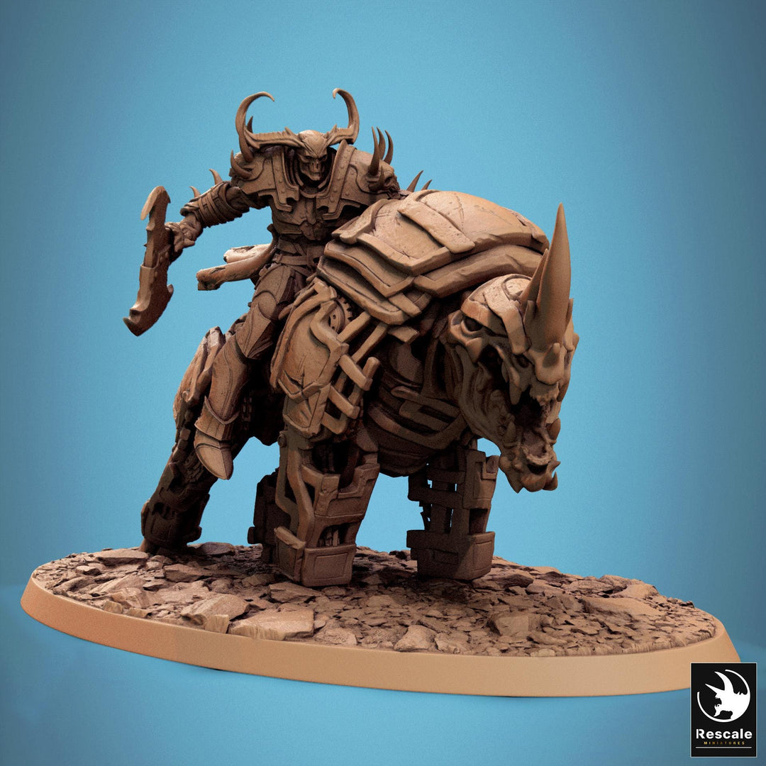 Daemon on Armored Muscular Beast Great Axe , Demon Devil Cavalry | Dungeons and Dragons 5e | 28mm,32mm,54mm,75mm Scale | Pathfinder