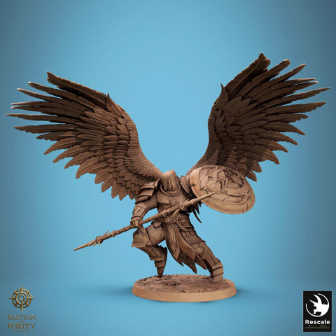 Aasimar Paladin, Angel, Solar,Spear n Shield, DnD 5e Unpainted Miniature| 28mm, 32mm,54mm,75mm,100mm Scales | Dungeons & Dragons |Pathfinder