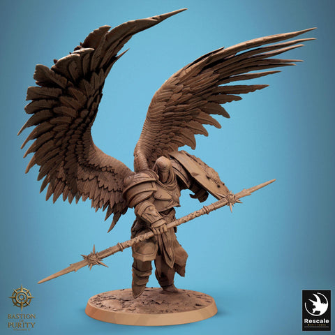 Aasimar Paladin, Angel, Solar,Spear n Shield, DnD 5e Unpainted Miniature| 28mm, 32mm,54mm,75mm,100mm Scales | Dungeons & Dragons |Pathfinder