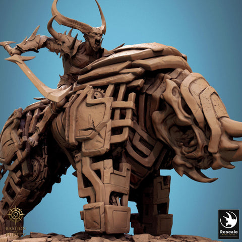 Daemon on Armored Muscular Beast Sword, Demon Devil Cavalry | Dungeons and Dragons 5e | 28mm,32mm,54mm,75mm Scale | Pathfinder