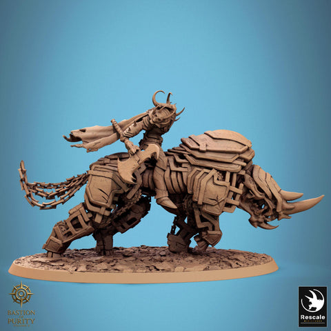 Daemon on Armored Muscular Beast Battle Axe, Demon Devil Cavalry | Dungeons and Dragons 5e | 28mm,32mm,54mm,75mm Scale | Pathfinder