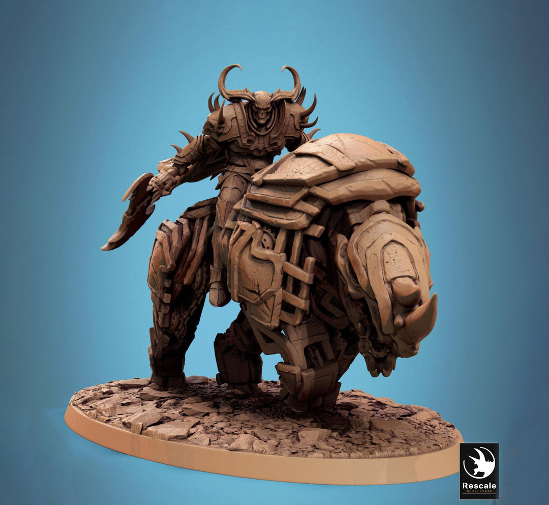 Daemon on Armored Muscular Beast Battle Axe, Demon Devil Cavalry | Dungeons and Dragons 5e | 28mm,32mm,54mm,75mm Scale | Pathfinder