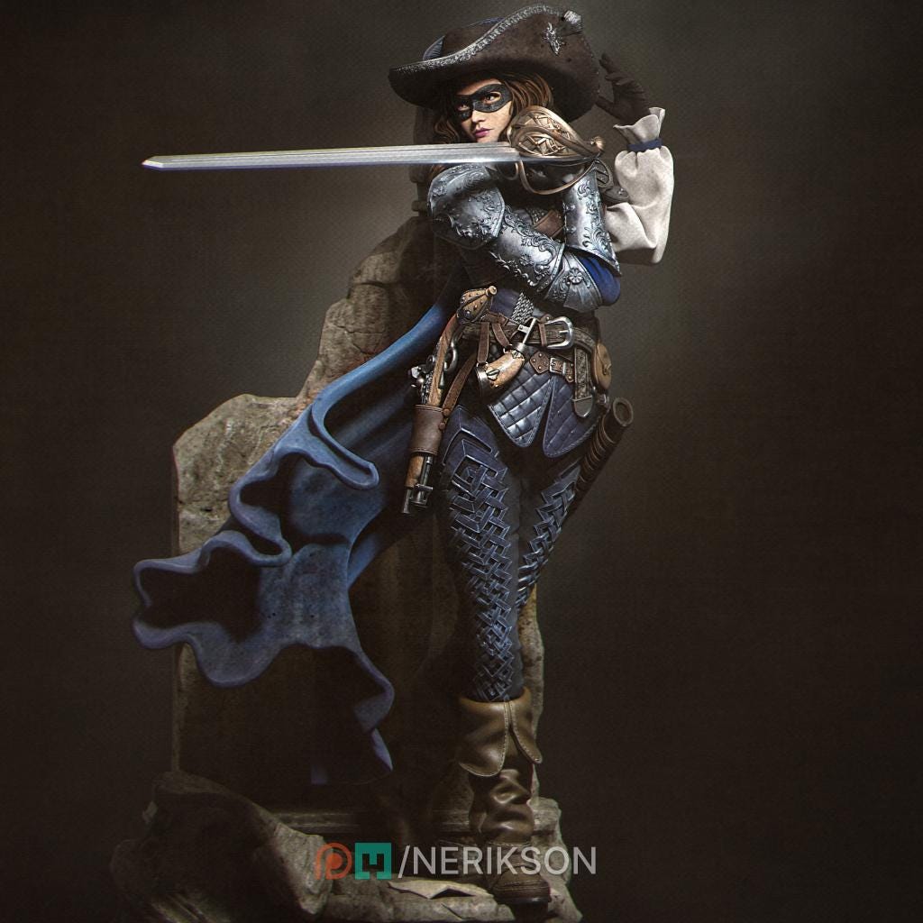 Human Female Rogue, Fighter, Swashbuckler Duelist PC / NPC Unpainted D&amp;D 5e | 28mm,32mm,54mm,75mm,100mm | Pathfinder|