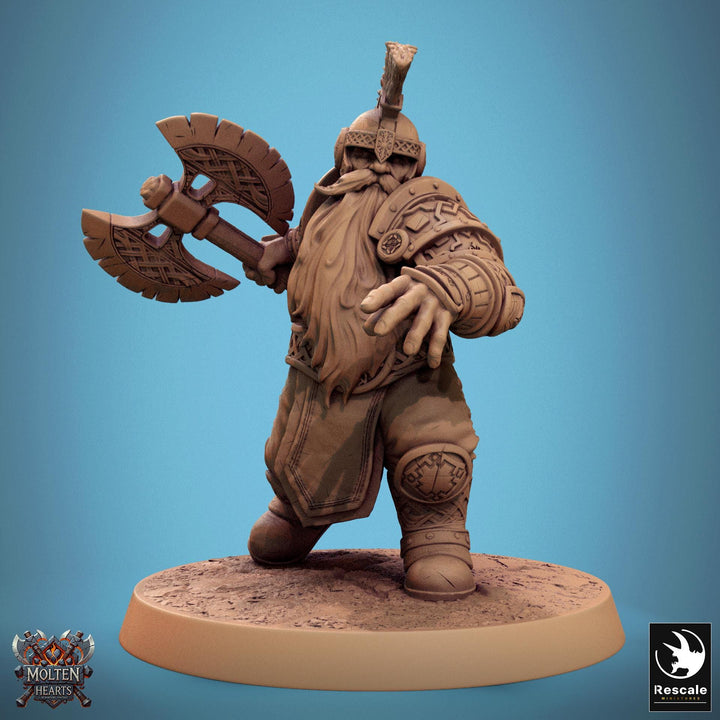 Dwarf Fighter Barbarian Axe Attack Unpainted Model | 28mm, 32mm,54mm,75mm,100mm Scales | Dungeons and Dragons Pathfinder Lord of The Print