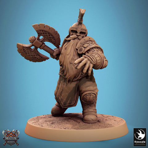 Dwarf Fighter Barbarian Axe Attack Unpainted Model | 28mm, 32mm,54mm,75mm,100mm Scales | Dungeons and Dragons Pathfinder Lord of The Print