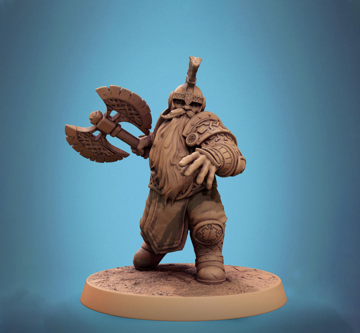Dwarf Fighter Barbarian Axe Attack Unpainted Model | 28mm, 32mm,54mm,75mm,100mm Scales | Dungeons and Dragons Pathfinder Lord of The Print