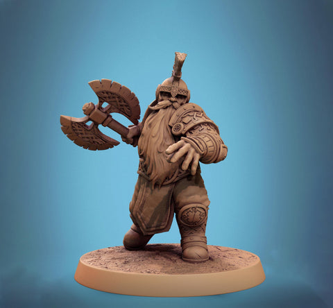 Dwarf Fighter Barbarian Axe Attack Unpainted Model | 28mm, 32mm,54mm,75mm,100mm Scales | Dungeons and Dragons Pathfinder Lord of The Print