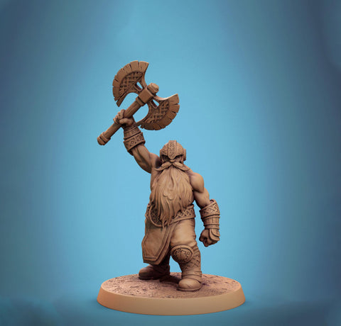 Dwarf Fighter Barbarian Axe Attack Unpainted Model | 28mm, 32mm,54mm,75mm,100mm Scales | Dungeons and Dragons Pathfinder Lord of The Print