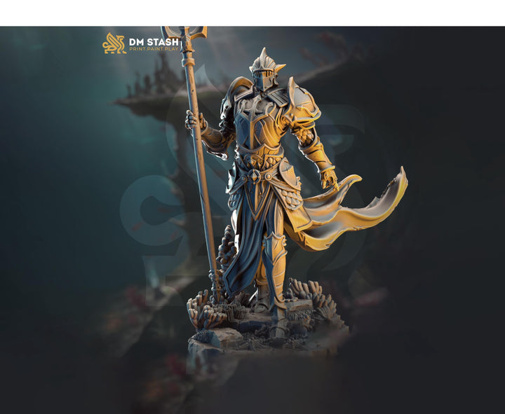 Human Paladin, Fighter Battlemaster Trident | Resin Unpainted Miniature | 28mm, 32mm, 54mm,75mm, 100mm Scales | Pathfinder Figure | DnD | |