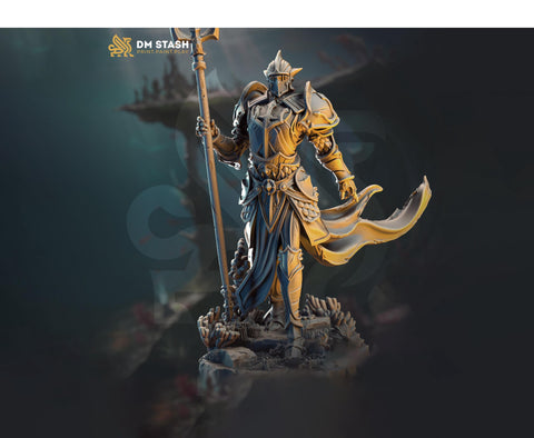 Human Paladin, Fighter Battlemaster Trident | Resin Unpainted Miniature | 28mm, 32mm, 54mm,75mm, 100mm Scales | Pathfinder Figure | DnD | |