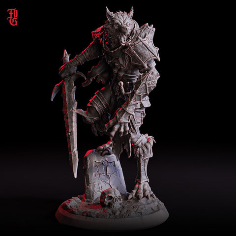 Werewolf Fighter, Wolf Folk, Wolfkind in Armor | 28mm,32mm,54mm,75mm,100mm Scales, | Dungeons and Dragons D&D 5e | Pathfinder| Flesh of Gods