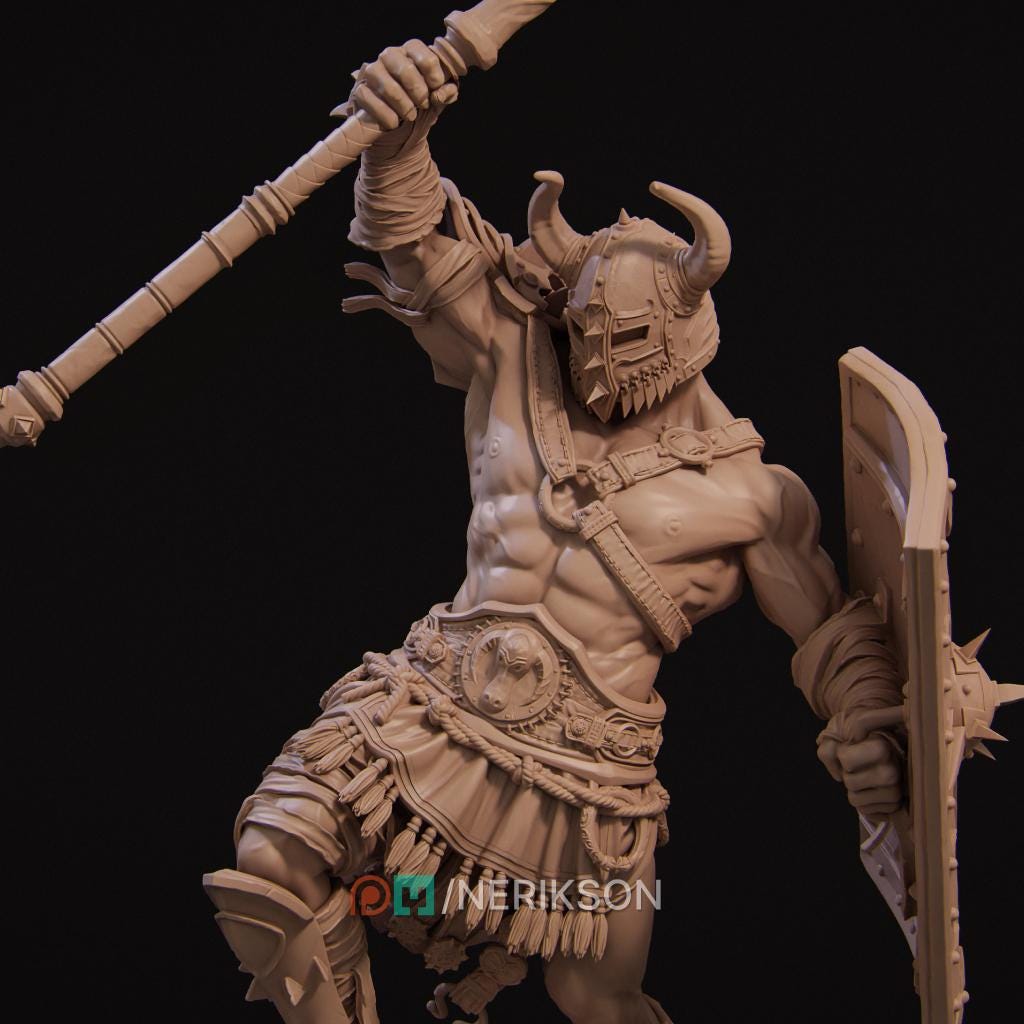Human Barbarian With 2-handed Axe PC / NPC Unpainted Miniature | 28mm,32mm,54mm,75mm,100mm Scales | Dungeons &amp; Dragons Pathfinder | NERIKSON