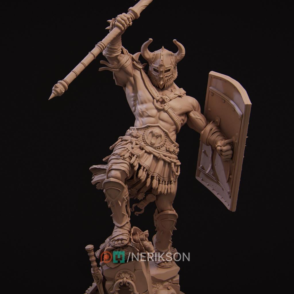 Human Barbarian With 2-handed Axe PC / NPC Unpainted Miniature | 28mm,32mm,54mm,75mm,100mm Scales | Dungeons &amp; Dragons Pathfinder | NERIKSON