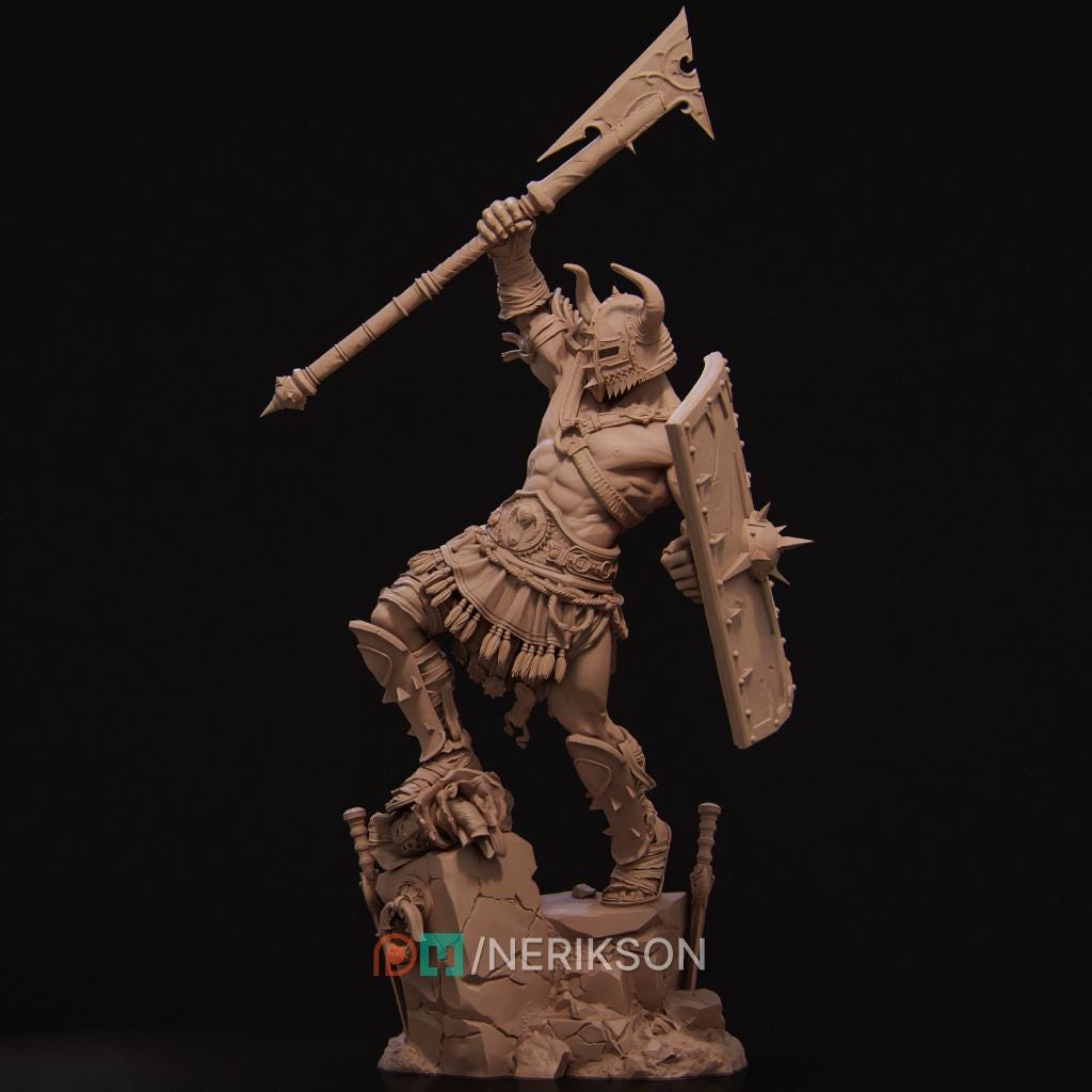 Human Barbarian With 2-handed Axe PC / NPC Unpainted Miniature | 28mm,32mm,54mm,75mm,100mm Scales | Dungeons &amp; Dragons Pathfinder | NERIKSON