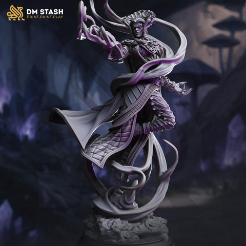 Female Elf, Drow Sorcerer, Wizard, Warlock | Unpainted Miniature | 28mm,32mm,54mm,75mm,100mm Scales |Dungeons & Dragons Pathfinder| DM Stash