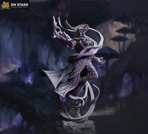 Female Elf, Drow Sorcerer, Wizard, Warlock | Unpainted Miniature | 28mm,32mm,54mm,75mm,100mm Scales |Dungeons & Dragons Pathfinder| DM Stash