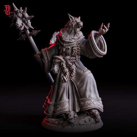 Werewolf Wizard, Druid, Sorcerer, Wolf Folk, Wolfkind | 28mm,32mm,54mm,75mm,100mm Scales, | Dungeons and Dragons D&D 5e | Pathfinder|