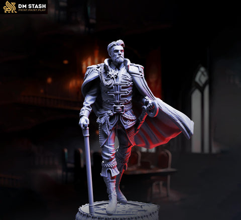 Vampire Noble General Strahd Undead NPC Unpainted Miniature Two versions | 28mm,32mm,54mm,75mm,100mm Scales | Dungeons & Dragons DnD 5e
