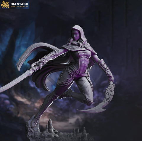 Human Female Assassin, Rogue, Thief PC NPC Unpainted Mini | 28mm, 32mm,54mm,75mm, 100mm Scale Resin Mini | D&D 5e Pathfinder