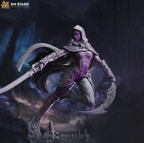 Human Female Assassin, Rogue, Thief PC NPC Unpainted Mini | 28mm, 32mm,54mm,75mm, 100mm Scale Resin Mini | D&D 5e Pathfinder