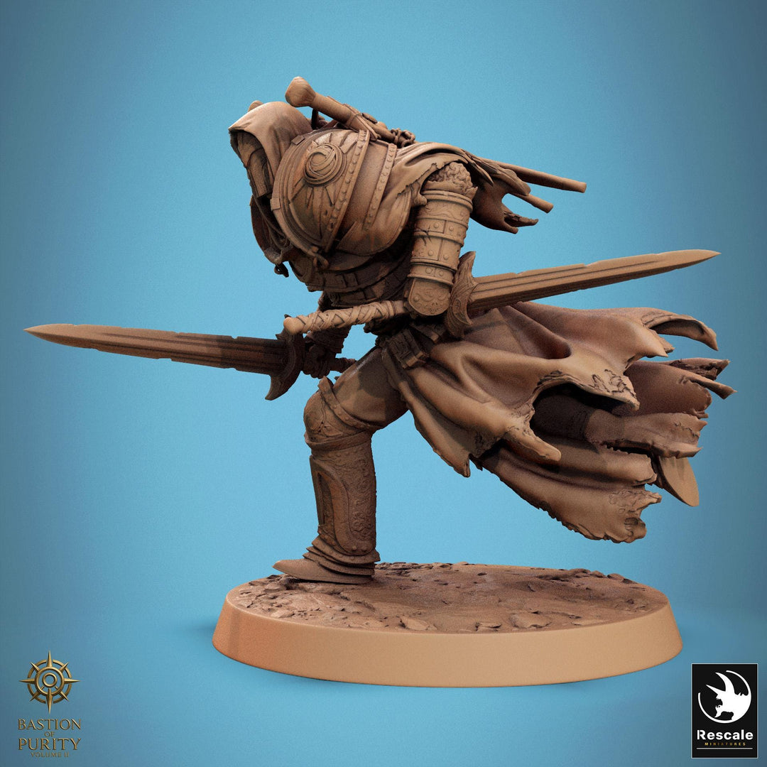 Paladin, Fighter, Two-Weapon Fighting Swords, DnD 5e Unpainted Miniature| 28mm, 32mm,54mm,75mm,100mm Scales| Dungeons &amp; Dragons | Pathfinder