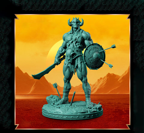 Legendary Barbarian with Sword and Shield | 28mm,32mm,54mm,75mm, 100mm Scale | Resin figurine Statue Miniature | Dungeons & Dragons 5e |
