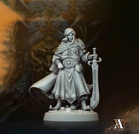 Human Fighter Ranger with Sword Miniature | 28mm,32mm,54mm,75mm,100mm Scales | Pathfinder Figure | DnD Mini unpainted | Dungeons & Dragons