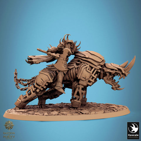 Daemon on Armored Muscular Beast Great Axe , Demon Devil Cavalry | Dungeons and Dragons 5e | 28mm,32mm,54mm,75mm Scale | Pathfinder