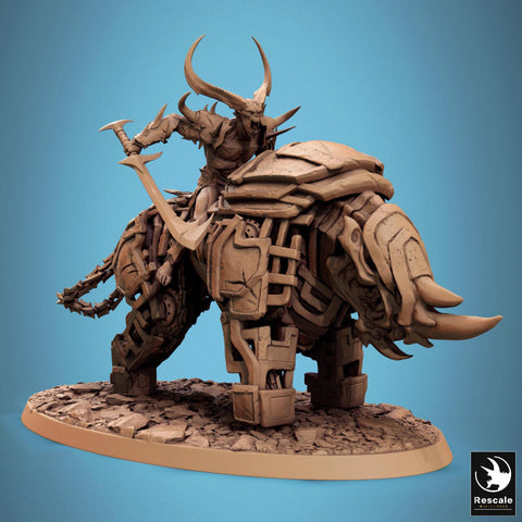 Daemon on Armored Muscular Beast Sword, Demon Devil Cavalry | Dungeons and Dragons 5e | 28mm,32mm,54mm,75mm Scale | Pathfinder