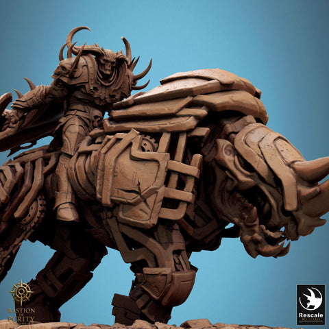 Daemon on Armored Muscular Beast Battle Axe, Demon Devil Cavalry | Dungeons and Dragons 5e | 28mm,32mm,54mm,75mm Scale | Pathfinder