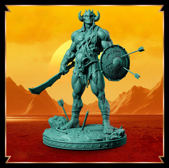 Legendary Barbarian with Sword and Shield | 28mm,32mm,54mm,75mm, 100mm Scale | Resin figurine Statue Miniature | Dungeons &amp; Dragons 5e |
