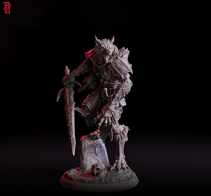 Werewolf Fighter, Wolf Folk, Wolfkind in Armor | 28mm,32mm,54mm,75mm,100mm Scales, | Dungeons and Dragons D&amp;D 5e | Pathfinder| Flesh of Gods