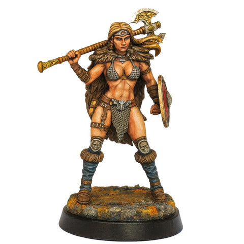 Human Female Barbarian Fighter UNPAINTED Resin Mini | 28mm,32mm,54mm,75mm,100mm Scale Resin Miniature |Dungeons and Dragons 5e | Pathfinder