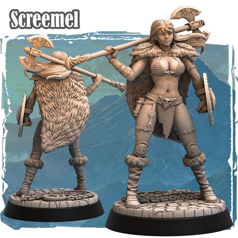 Human Female Barbarian Fighter UNPAINTED Resin Mini | 28mm,32mm,54mm,75mm,100mm Scale Resin Miniature |Dungeons and Dragons 5e | Pathfinder