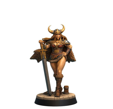 Human Female Barbarian Fighter UNPAINTED Resin Mini | 28mm,32mm,54mm,75mm,100mm Scale Resin Miniature |Dungeons and Dragons 5e | Pathfinder