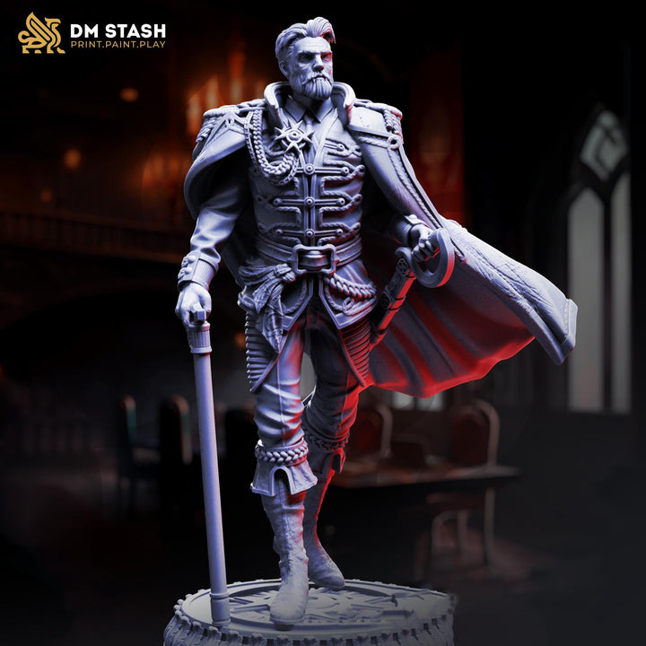 Vampire Noble General Strahd Undead NPC Unpainted Miniature Two versions | 28mm,32mm,54mm,75mm,100mm Scales | Dungeons &amp; Dragons DnD 5e