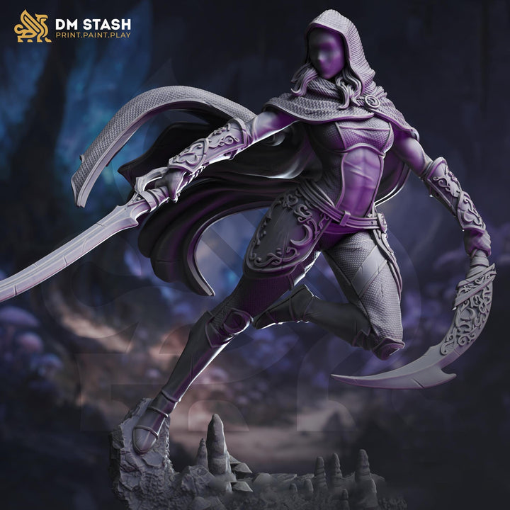 Human Female Assassin, Rogue, Thief PC NPC Unpainted Mini | 28mm, 32mm,54mm,75mm, 100mm Scale Resin Mini | D&amp;D 5e Pathfinder