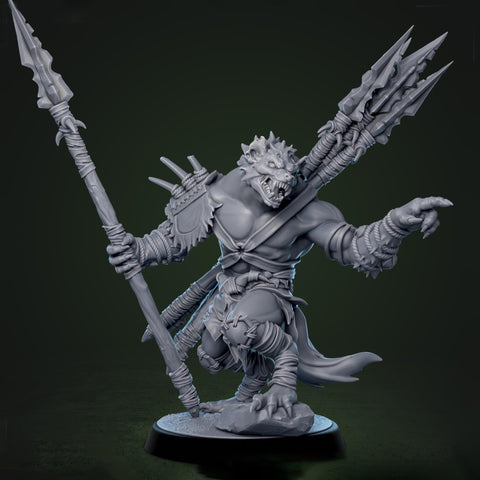 Gnoll Fighter Ranger Javalin Thrower | Resin Miniature | 5 Sizes/Scales | Pathfinder | D&D 5e |