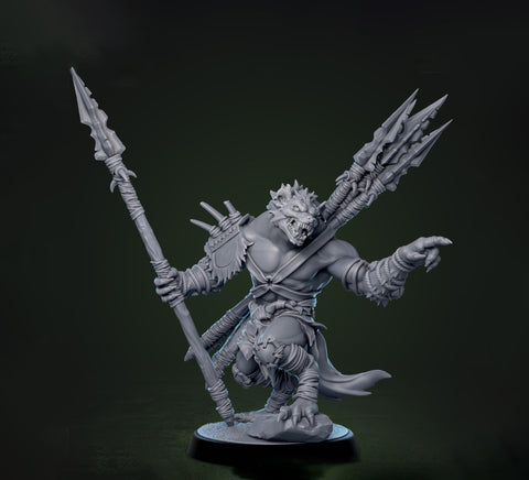 Gnoll Fighter Ranger Javalin Thrower | Resin Miniature | 5 Sizes/Scales | Pathfinder | D&D 5e |