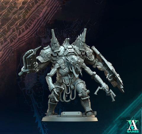 Sci-Fi Heavy Terminator Chaos Demon Knight Miniature | 32mm, 40mm, 50mm, 65mm 80mm BASE SIZES | Resin Unpainted | Sci-fi Archvillain Games