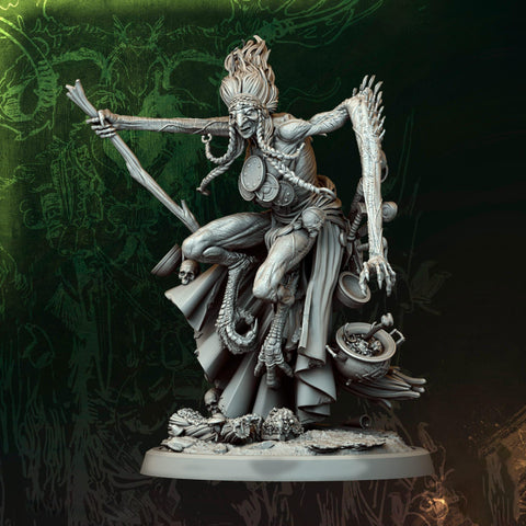 Hag, Fiendish Witch, Demon Fiend Unpainted Miniature DnD 5e | 5 Sizes /Scales