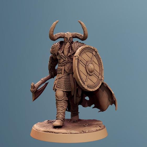 Barbarian Human / Goliath, Ranger,Fighter, Axe &amp; Shield, DnD Unpainted Miniature| 5 Sizes /Scales