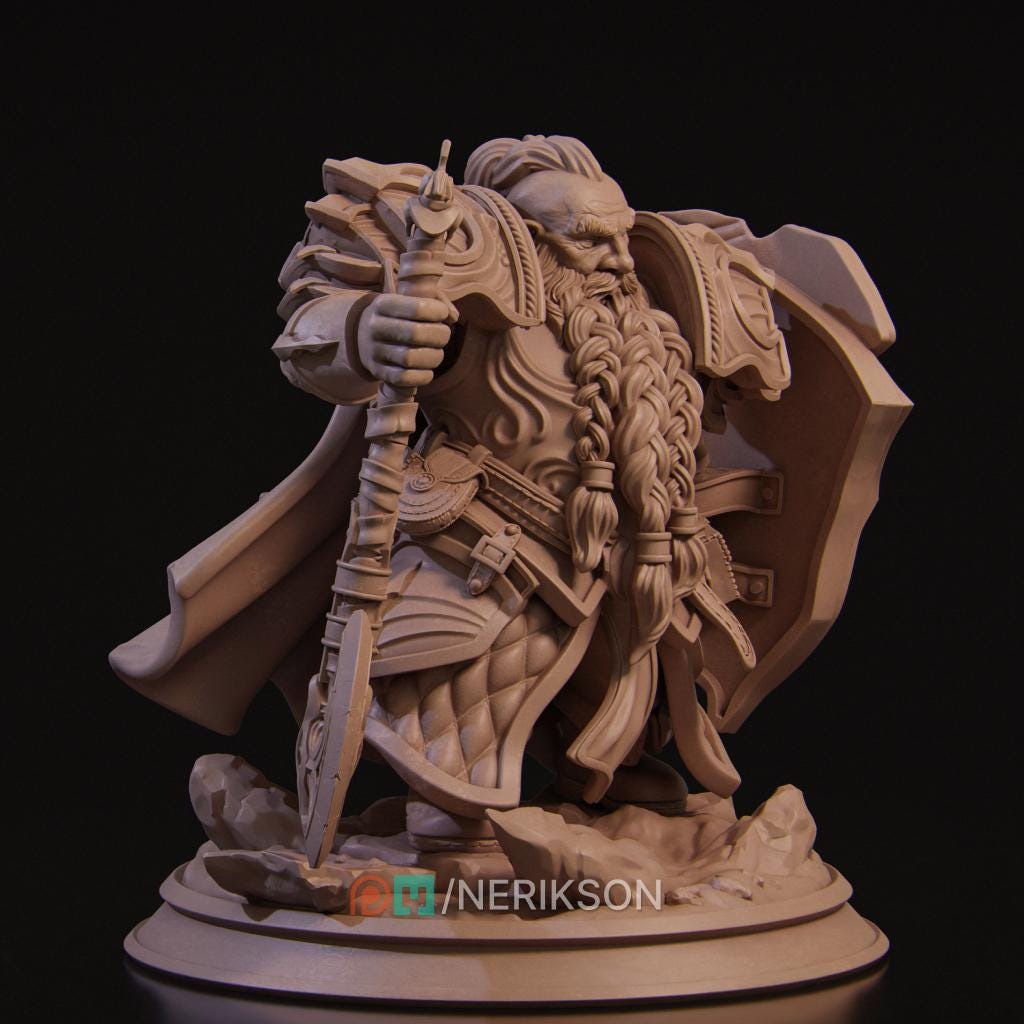 Dwarf Fighter, Paladin, Battle Master PC /NPC UNPAINTED D&amp;D| 5 Sizes/Scales