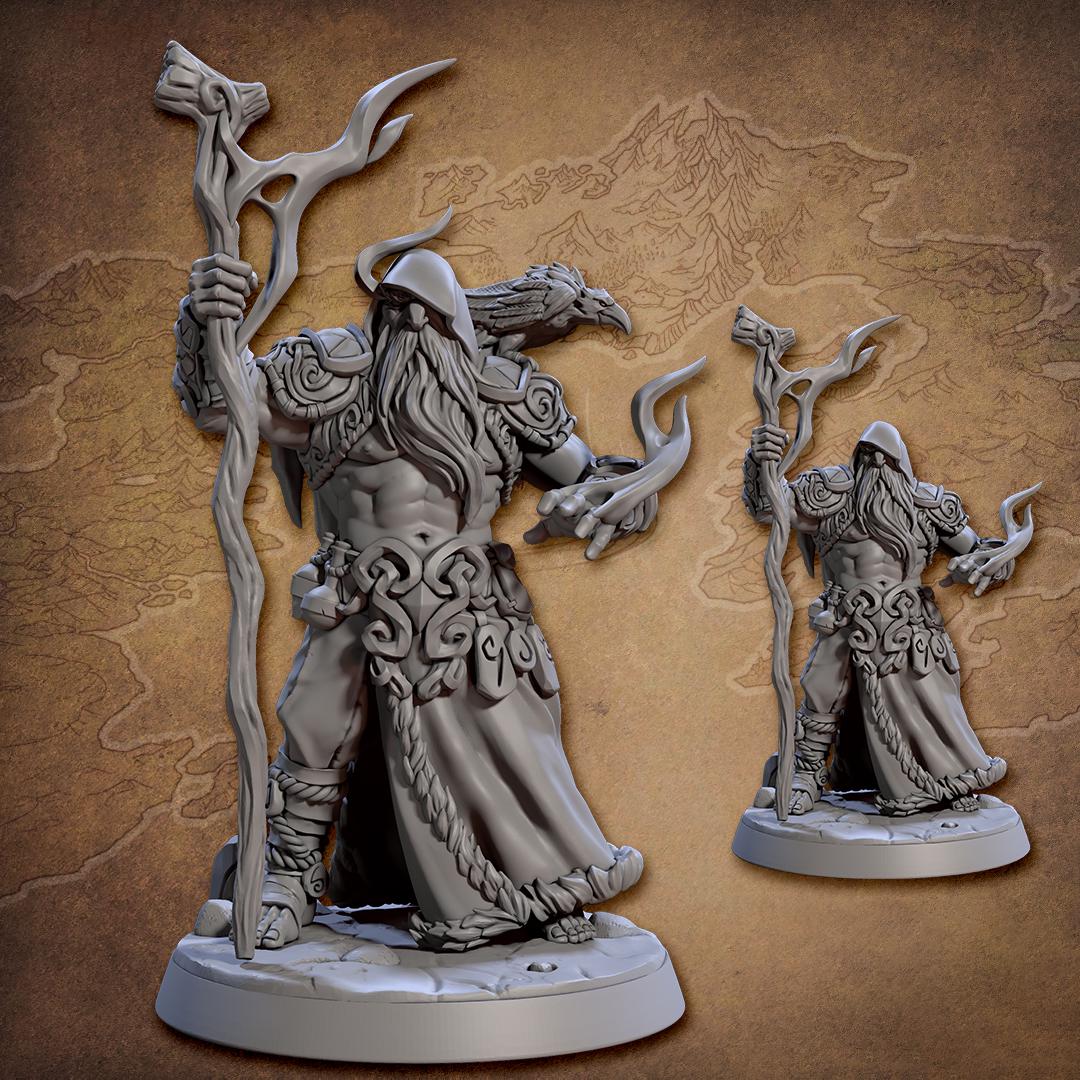 Viking Druid, Wizard, Merlin Shaman PC / NPC / Fighter | 5 Sizes /Scale Resin Mini | D&amp;D Pathfinder