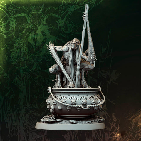 Hag, Fiendish Witch, Demon Fiend Unpainted Miniature DnD 5e | 5 Sizes /Scales