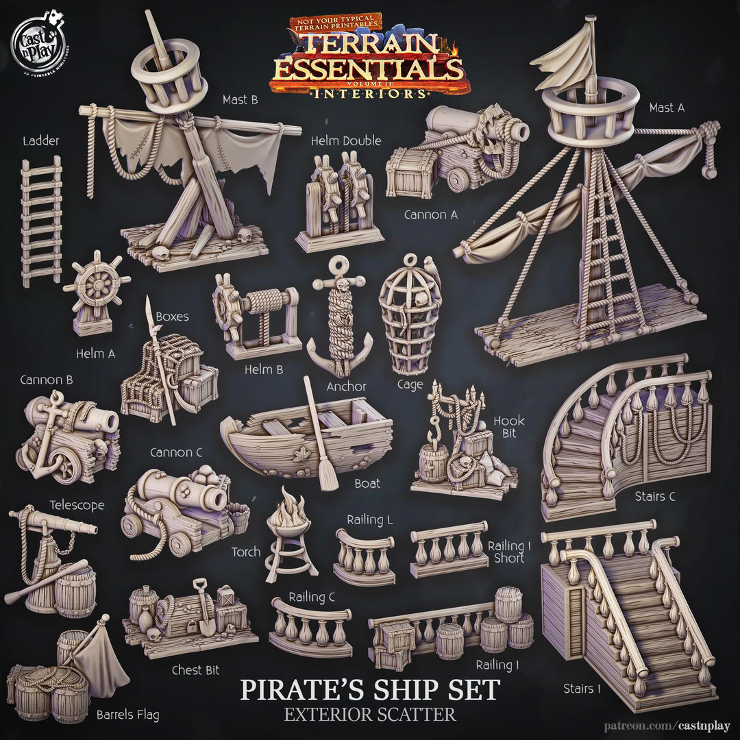 Ship Props Set Scatter Props Terrain Sea Adventure | Resin 28mm, 32mm Scales | Dungeons & Dragons 5e Miniature | Pathfinder RPG Tabletop DnD