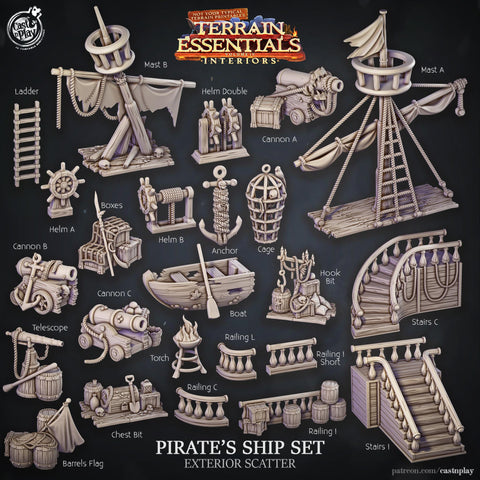Ship Props Set Scatter Props Terrain Sea Adventure | Resin 28mm, 32mm Scales | Dungeons & Dragons 5e Miniature | Pathfinder RPG Tabletop DnD